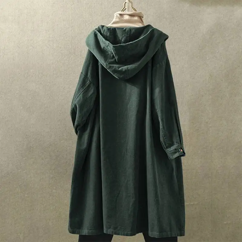 amazing  Vintage Corduroy Coats Women's Solid Jackets 2020 Spring Casual Long Sleeve Hooded Blusas Female Ov