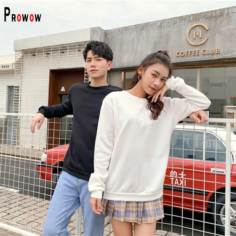 Prowow Winter Spring Women Sweatshirt Yellow O-neck Man Top Clothes Plus Size Thin Velvet Pullovers Shirts Black Hoodies White 3