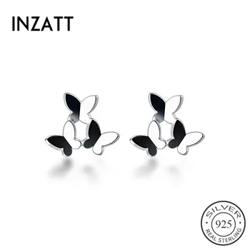 

INZATT Real 925 Sterling Silver Three Butterfly Stud Earrings For Fashion Women party Minimalist Fine Jewelry Cute Accessories