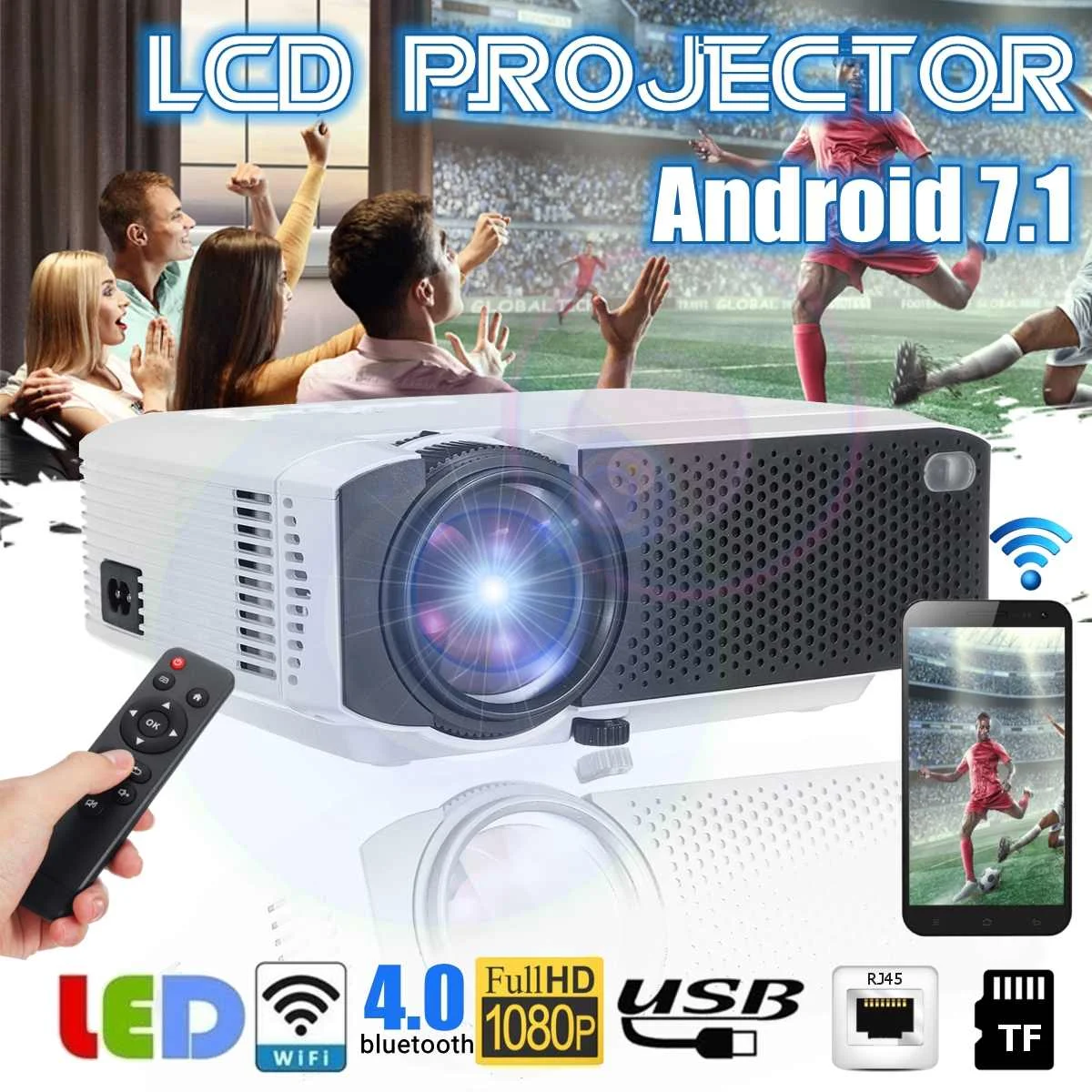 

3D 1080P LCD Projector 1600 Lumens USB Screen Mirroring Multimedia Media Player HD Video Beamer Laptop U-Disk Office