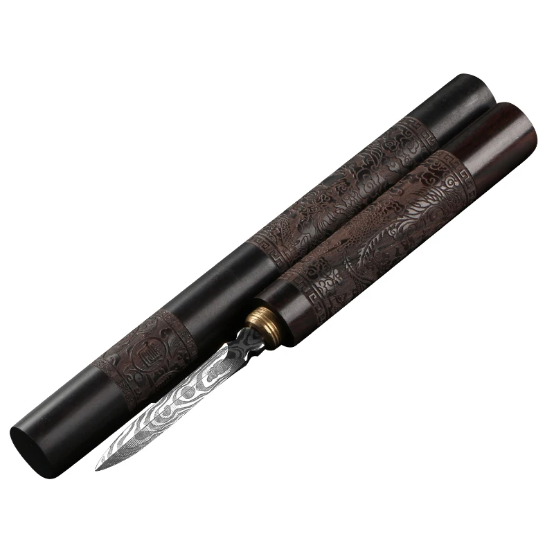 Tea needle set Damascus pattern steel tea needle tea cone stainless steel wood handle set hand-carved kung fu knife
