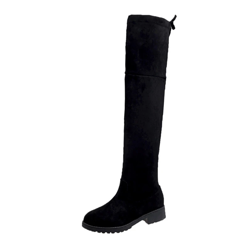 Г., Новая зимняя женская обувь на плоской подошве замшевые ботфорты на Плоском Каблуке модные однотонные сапоги простые удобные сапоги, n158 - Цвет: black cotton