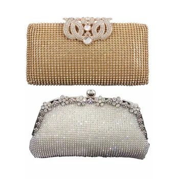 

Dazzling Rhinestone Encrusted Evening bag & Diamonds Chain Evening Bag Silver Wedding Bags for Bride Women