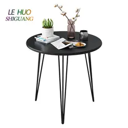 Ins стильный круглый журнальный столик с деревянным верхом и металлическими ножками, компактный современный домашний столик, белый черный
