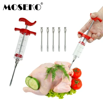 

MOSEKO BBQ Meat Syringe Marinade Injector with 6 Stainless Steel Needles Turkey Chicken Syringe Sauce Injection Kitchen Tools