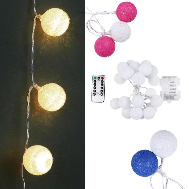20LED гирлянда из хлопковых шаров, гирлянда, светильник s, сказочный светильник, праздничный Декор для спальни, струнный светильник s, хлопковый шар, светильник на цепочке, Рождественский светильник s