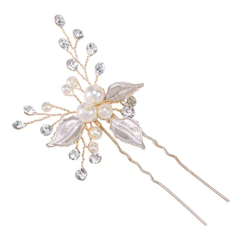 

1Pcs Handmade Floral Leaves Hairpin Clip Hair Clips with Bead Strings Rhinestone Wedding Bridal Hair Flower Accessories for Brid