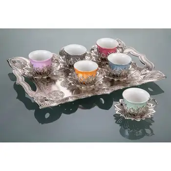 

Colorful Tulip Design Silver Color Coffee Set