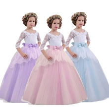 Кружевное платье принцессы длинное платье с цветочным узором для девочек на свадьбу, вечеринку, выпускной вечер, Детские платья для девочек, одежда для первого причастия для детей 6, 12, 14 лет