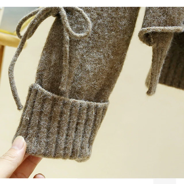 женский вязаный пуловер на шнуровке плотный свитер с круглым фотография