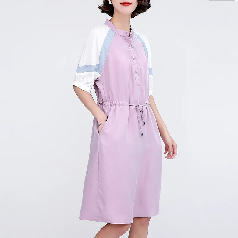 Tencel Платье женское средней длины элегантное платье-рубашка Летний Стиль популярная юбка для похудения большого размера Мода