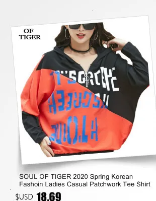 SOUL OF TIGER весенние модные корейские женские толстовки с принтом, женские повседневные толстовки с капюшоном, Женская хлопковая одежда в стиле пэчворк