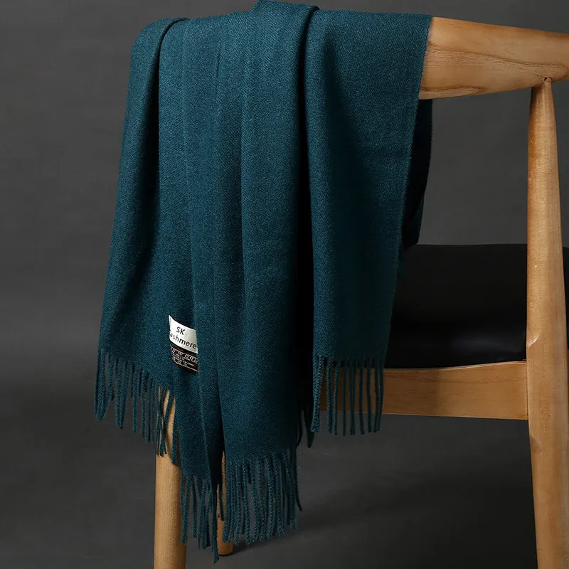 Style1 Dark Green Высокое качество кашемировые шарфы женские новые зимние плотные теплые мягкие пашмины Шали Обертывания Твердые женские шерстяные длинные шарфы с кисточками - Цвет: Style1 Dark Green