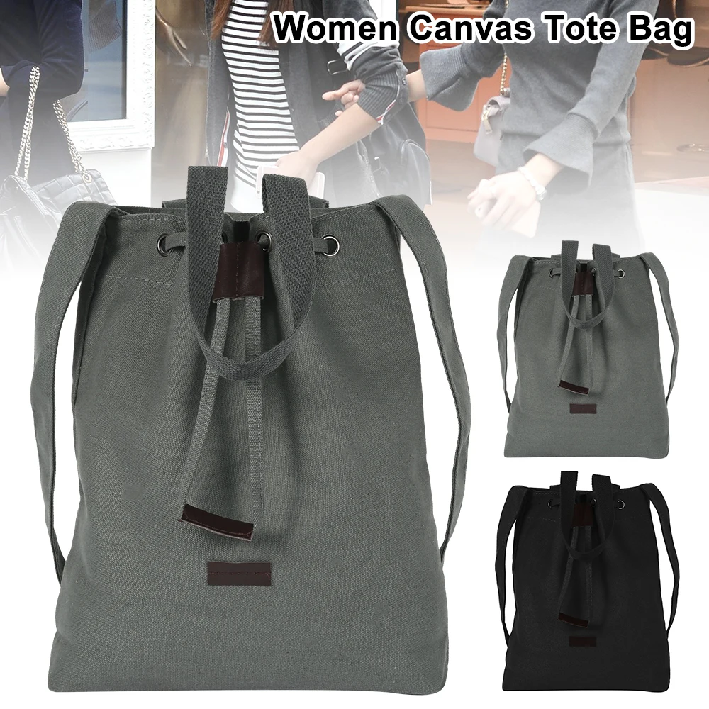 

Women Canvas Drawstring Tote Bag Big Capacity Storage Handbag Purse Travel Large Shopping Bag Black Shoulder Bags