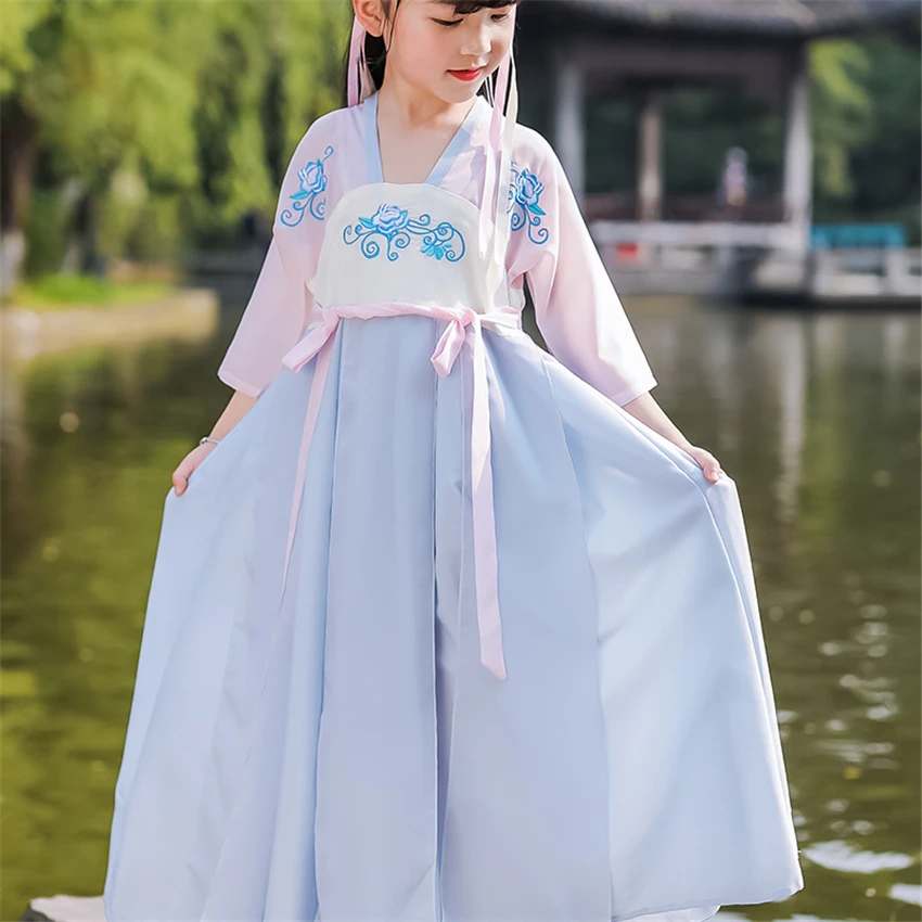Традиционная китайская одежда Танцевальные костюмы Hanfu для девочек Праздничный