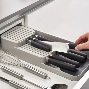 

IWELAI Storage Tray Kitchen Drawer Organizer Kitchen Spoon Forks Cutlery Storage Separation Container Plastic Knife Block Holder