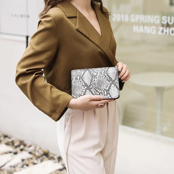 

2020 Newest Hot Sale Women Fashion Snakeskin Pattern Shoulder Messenger Bag Stylish Square Crossbody Pack Handbag with Chain