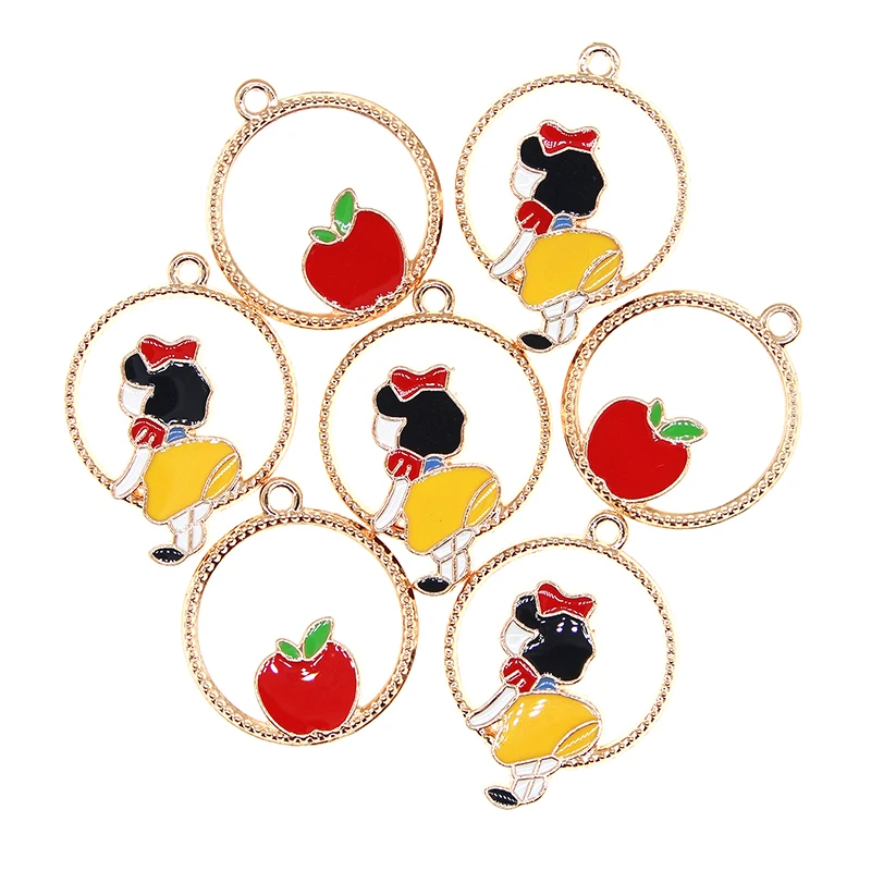 

10Pcs/Lot Enamel Apple And Girl Charms For Cute Earring Pendants bracelet necklace charms DIY Accessories Jewelry Making Finding