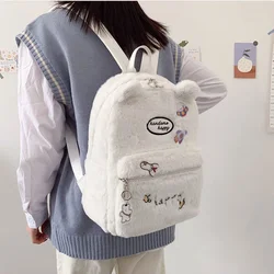 Japanese Style Autumn Winter Plush Backpack Women Cartoon Bear Faux Fur Kawaii Backpack Preppy Cute Backpack Mochila Feminina