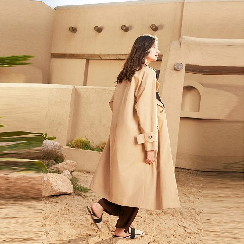 [EAM] Women Khaki Irregular Split Big Size Trench