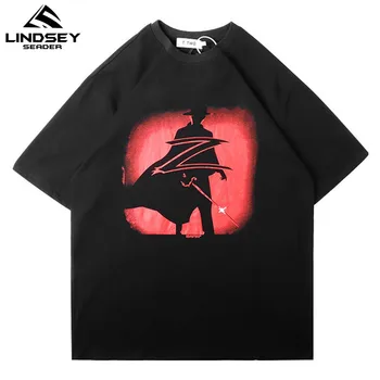 

LINDSEY SEADER Killer Zorro Print Mens Hip Hop T Shirts Harajuku Streetwear Tshirt Summer 2020 Short Sleeve T-Shirt Cotton Tops