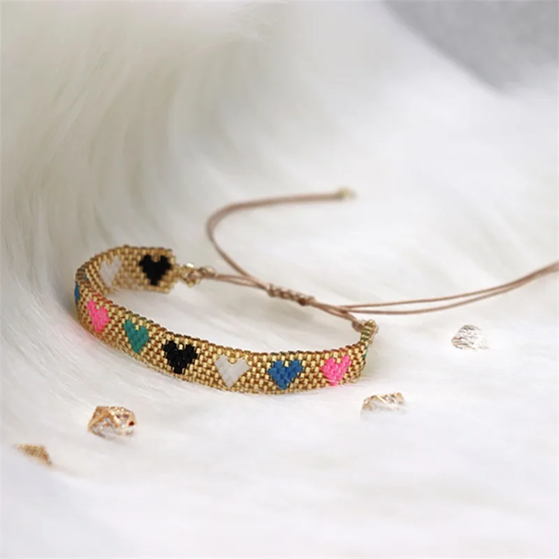 Zircon Bracelet For Women ZHONGVI Miyuki Weaving Heart Adjustable Jewelry Friendship Boho Colorful Gift