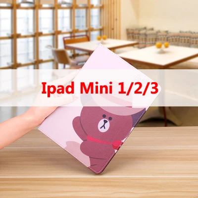 Милый мультяшный коричневый медведь откидная крышка для Ipad Air 1 2 мин на возраст 1, 2, 3, 4, 5, из искусственной кожи и функцией автоматической блокировки и разблокировки ударозащитный чехол - Цвет: 05 Ipad Mini 1 2 3