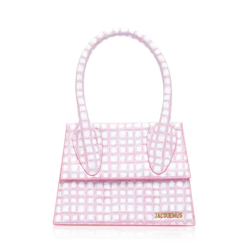 

JACOUEMUS Famous Designer PU Leather Pink Plaid Handbags for Women, 2 Sizes