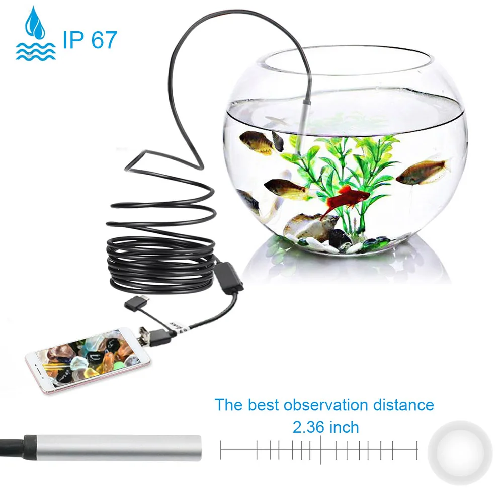  USB2.0 Micro USB tipo C endoscopio inspección boroscopio cámara HD 55mm 6 luces LED ajustables con 