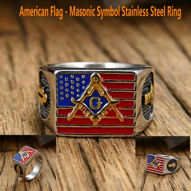 American Flag Masonic Logo Ring American Ag Men's Ring Titanium Steel