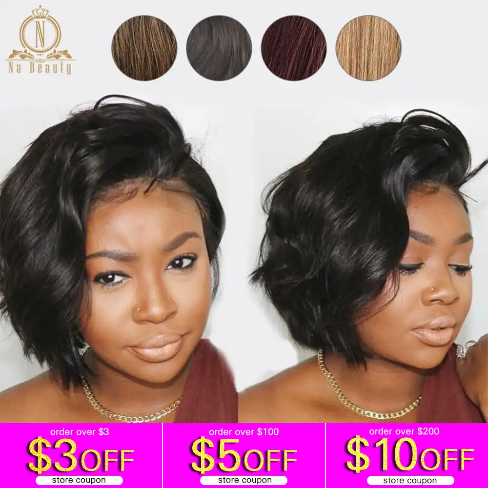 13x6 Lace Front Human Hair Short Bob Wigs Pixie Cut Ombre Color 1b