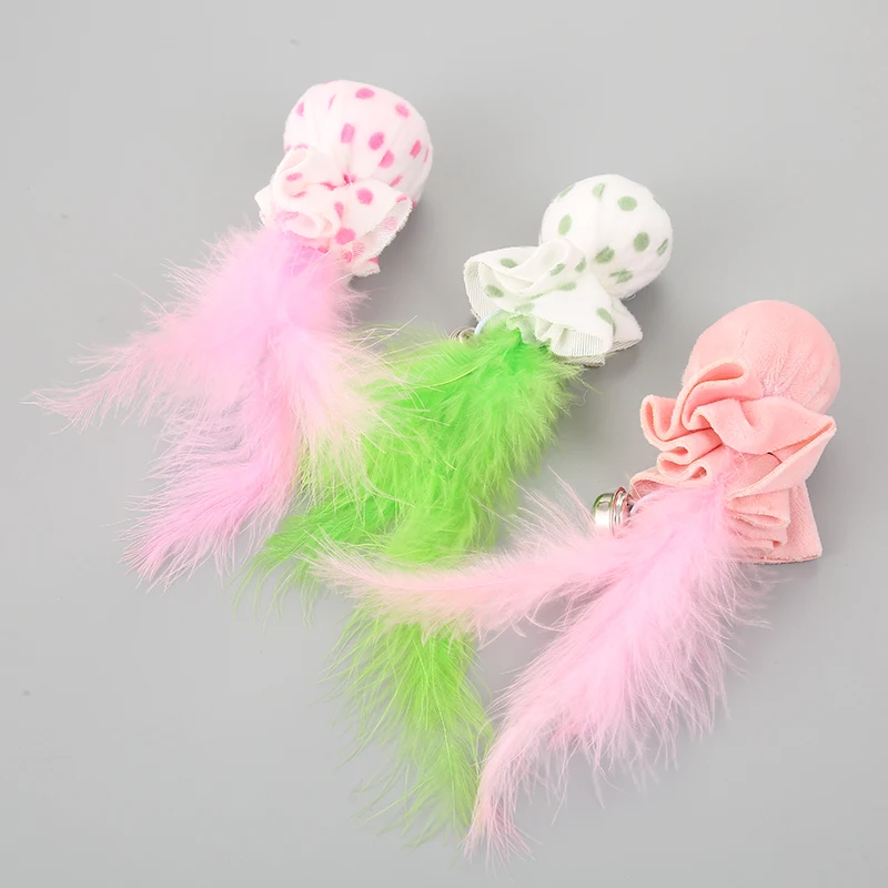 Macaron Color Bell Ball Cat Toys Cute Wave Point Feather Cat Toy Kitten Interactive Ball Cat Toy Plush Bell Feather Pet Cat Toy