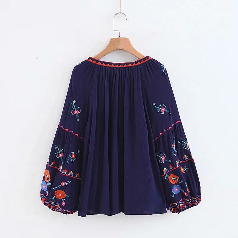 Винтажные шикарные женские богемные блузки с цветочной вышивкой свободные