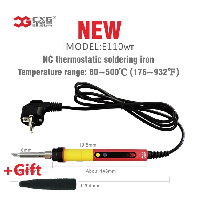 Free Shipping CXG E60w/90w/110w LCD Temperature Digital LED Adjustable Electric Soldering Iron EU Plug +10pcs Weld Tips+Cover soldering irons & stations Welding Equipment