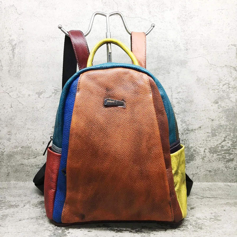 

New Retro Women's Leather Handbag Hand-Painted Backpack