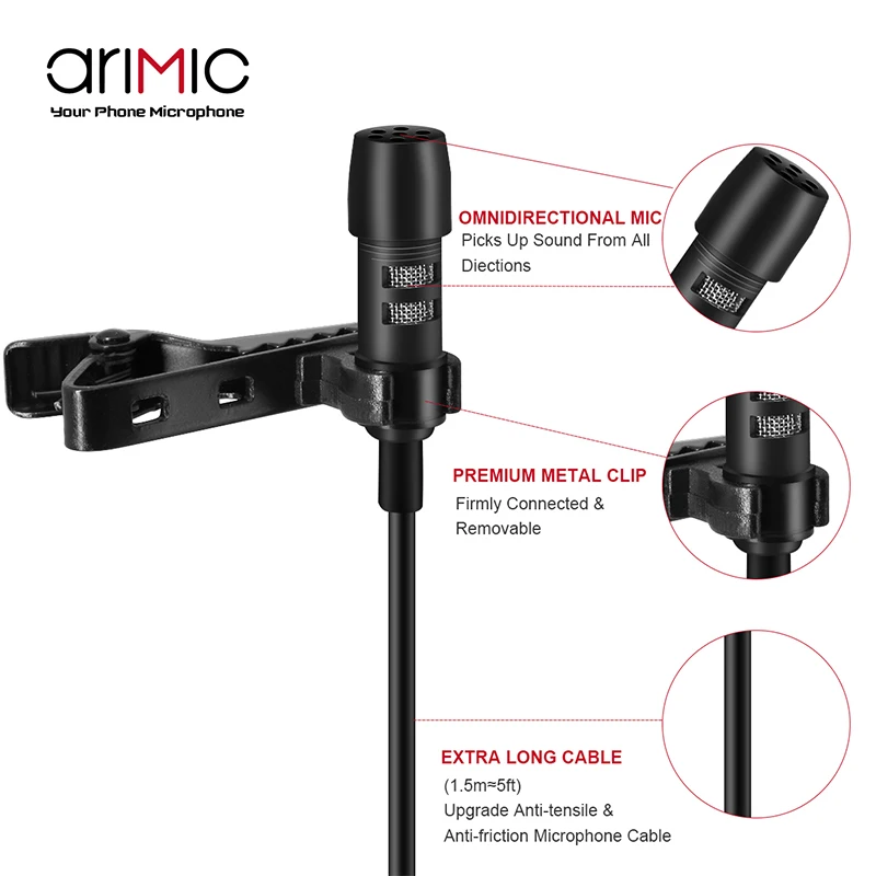Конденсаторный петличный микрофон Ulanzi Arimic 1 5 м/6 м с зажимом|omnidirectional condenser