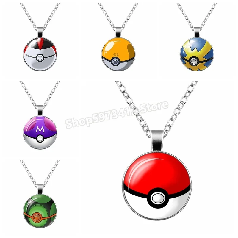 Ожерелье из драгоценного стекла Pokemon Go Poke Ball Time металлическая цепочка