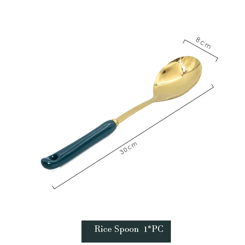 1pc Rice Spoon Многофункциональный Кухня Инструменты 7 шт./компл. с керамика держатель ручки Нержавеющая сталь половник металлическая кулинарная лопатка набор посуды - Цвет: 1pc Rice Spoon