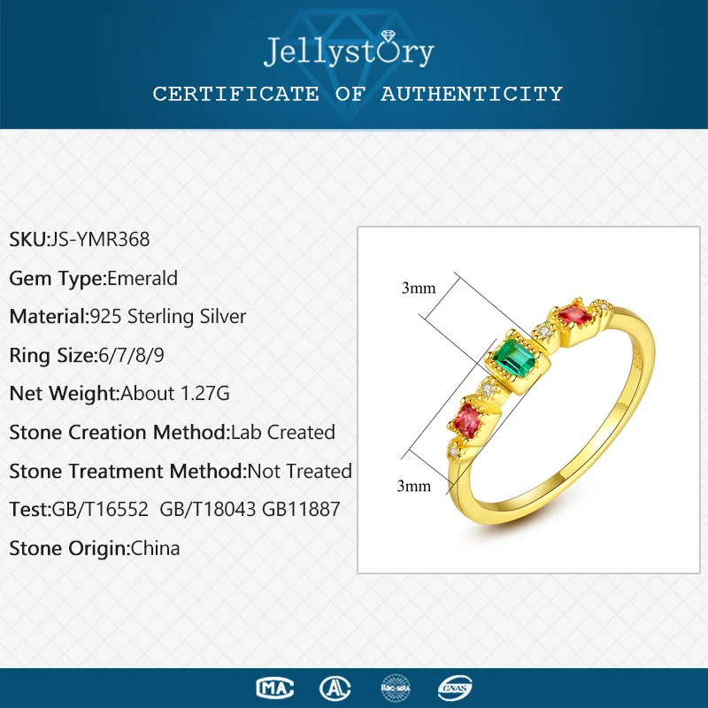 Jellystory 925 пробы Серебряное кольцо с прямоугольным креативным Изумрудным цирконием, кольца с драгоценными камнями для женщин, модное ювелирное изделие, свадебный подарок