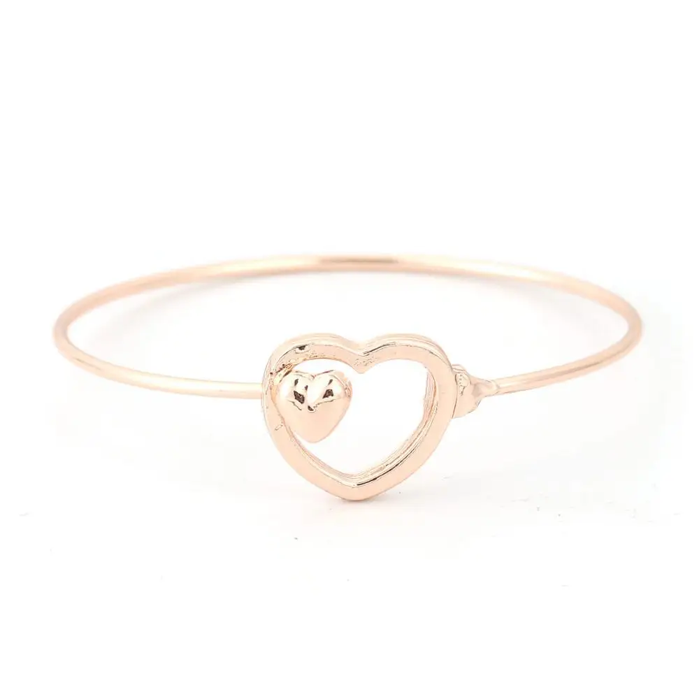 Rose Gold- Heart Doreen Box новая мода сплав на железной основе браслеты Луна Звезда Сердце женские вечерние подарочные браслеты можно открыть 18,5 см(7 2/") длинные, 2 шт - Окраска металла: Rose Gold- Heart
