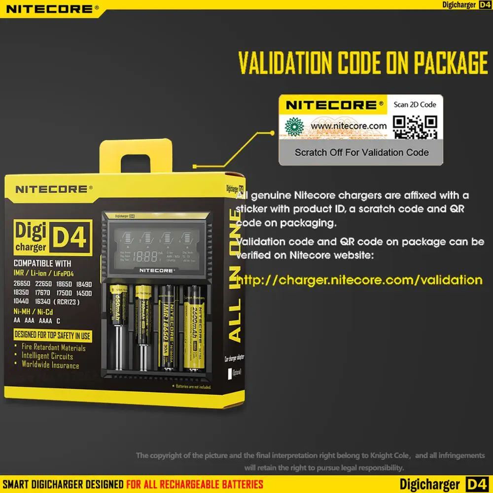 Original Nitecore D4 Battery Charger LCD Smart Charging for 18650 14500 16340 26650 Batteries 12V Charger for A AA AAA Batteries battery charger battery charger adapter