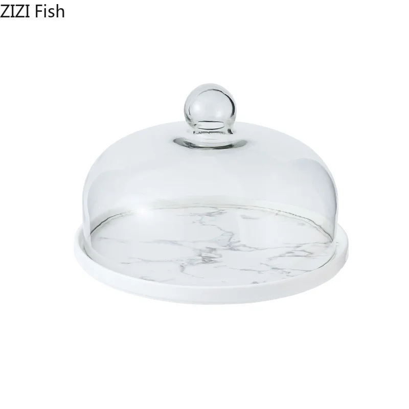 Imitation Marble Ceramics Cake Tray Glass Cover Cake Dessert Display Stand Fondant Decorating Tools