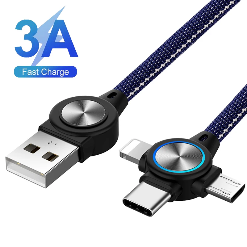 

3 in 1 USB Cable for Mobile Phone Micro USB Type C 8 Pin Charger Cable for iPhone XS XR X Charging Cable Micro USB Charger Cord