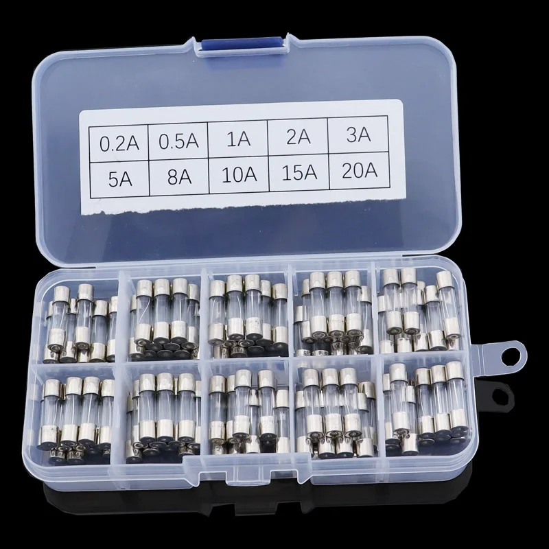 Promotion! 100Pcs Set 5x20mm Quick Blow Glass Tube Fuse Assorted Kits,Fast-blow Glass Fuses