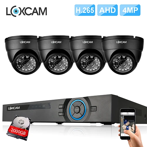 LOXCAM h.265+ 4CH система видеонаблюдения 4CH DVR комплект 4 шт. 4MP IP66 Водонепроницаемая наружная ИК камера ночного видения AHD CCTV камера системы p2p - Цвет: 4CH DVR x 4 Camera