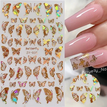 

Holographics 3D Nail Stickers Butterfly Hollowing Design Transfer Sticker Laser Gold Silver Adhensive Decal Nail Art Decoration