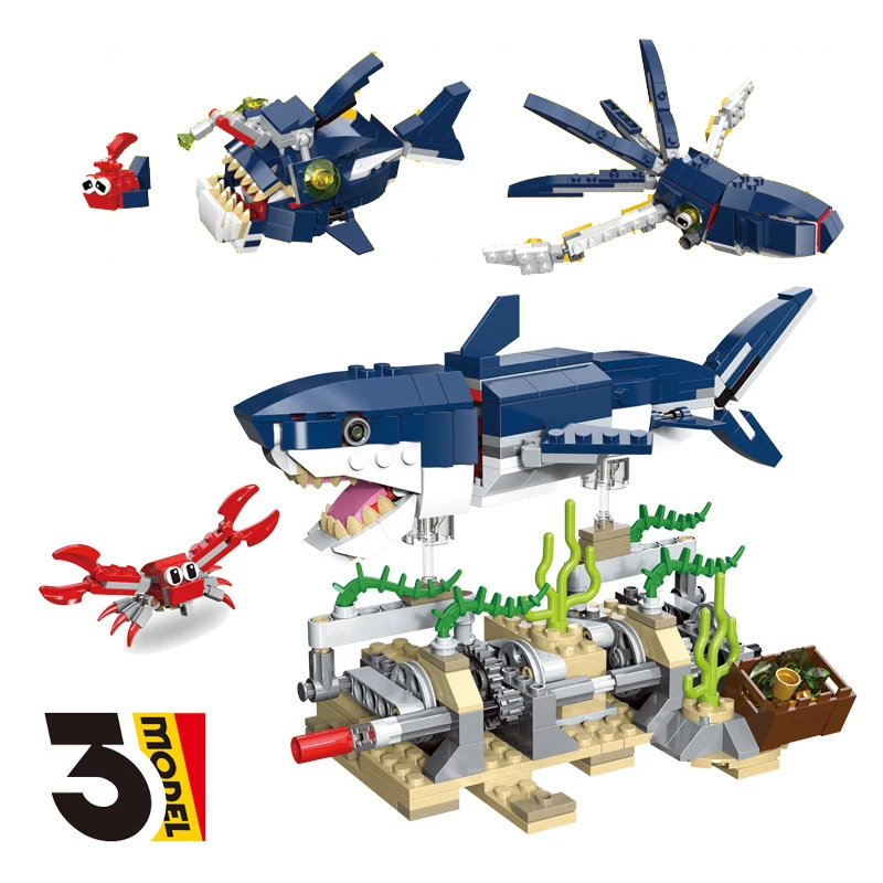 

388 pcs 3 IN 1 shark squid Compatible legoinglys 31009 creator Playmobil deep sea creature benthos building blocks toys gifts