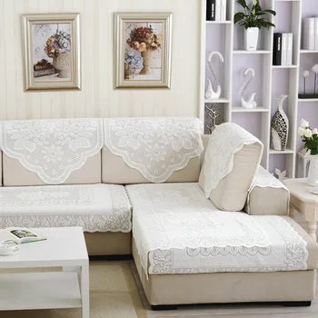 

Multi SizeThicken Sofa Towel White Lace Sunflowers Embroidery Table Cover Multi-function Furniture Armrest Decor Table Cloth