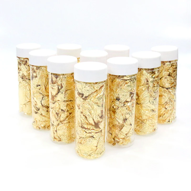 

10PCS Cake Decorating Tools Edible Grade Genuine Gold Silver Leaf Schabin Flakes 2g 3g 24K Gold Decorative Dishes for Chef Art