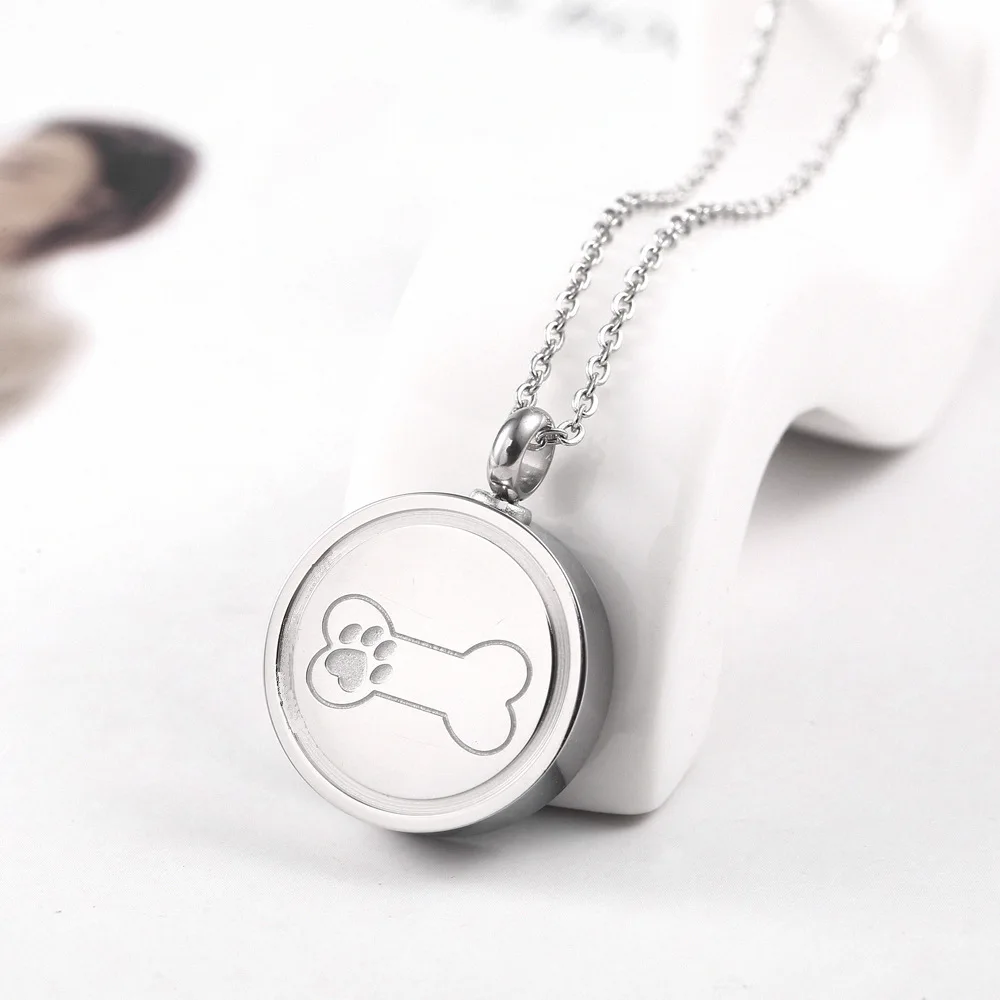 Silver White Прах питомца урна Подвески Собака ювелирные изделия для хранения праха. Кулон домашних животных Мемориал ожерелье из нержавеющей стали урны для пепла держатель лапа печать на кости - Цвет: Silver White